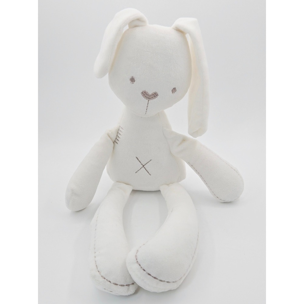 BBSKY White Plush Bunny Rabbit Hand Stitched Embroidered Soft Stuffed Animal 14"